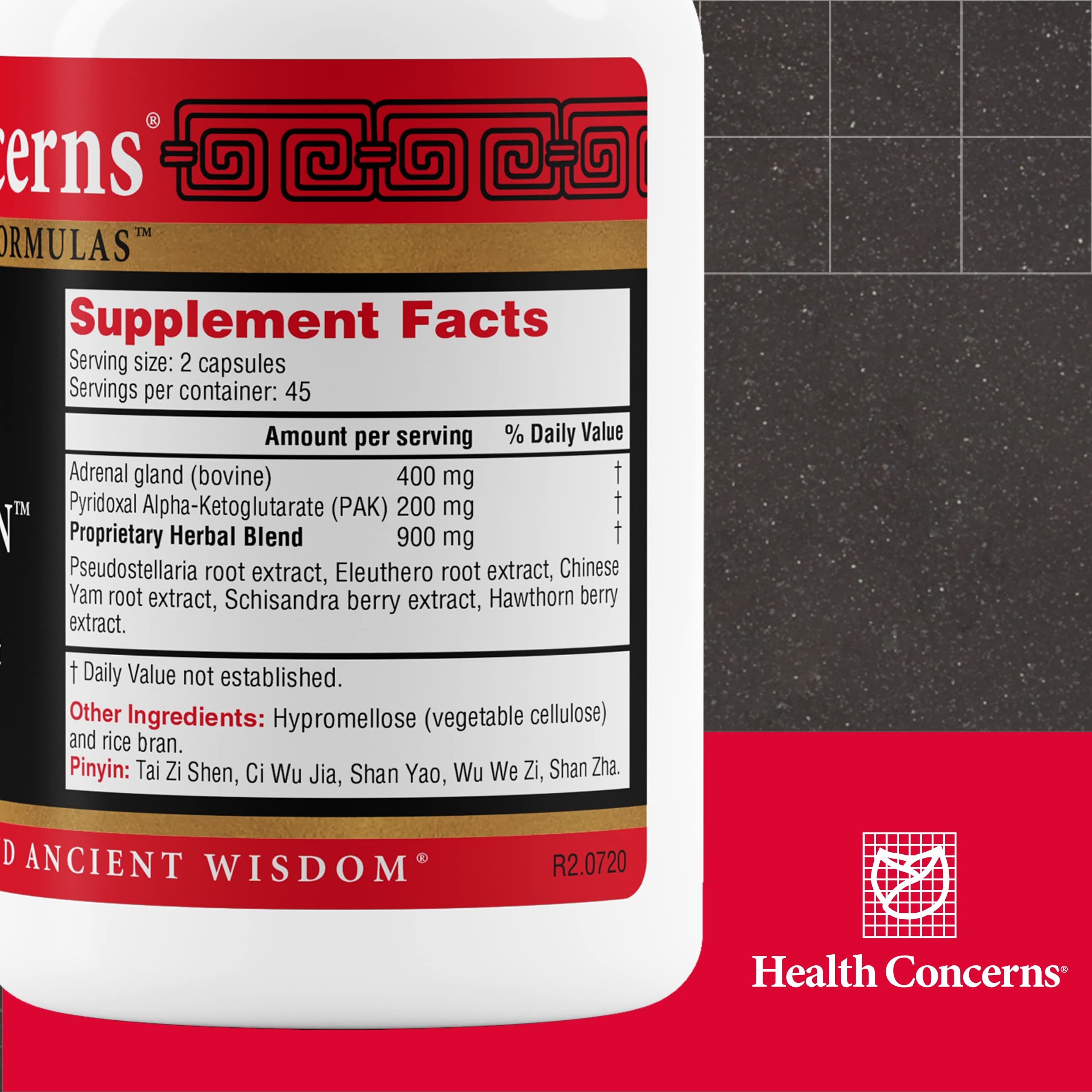 Adrenosen bottle with 90 capsules on white background