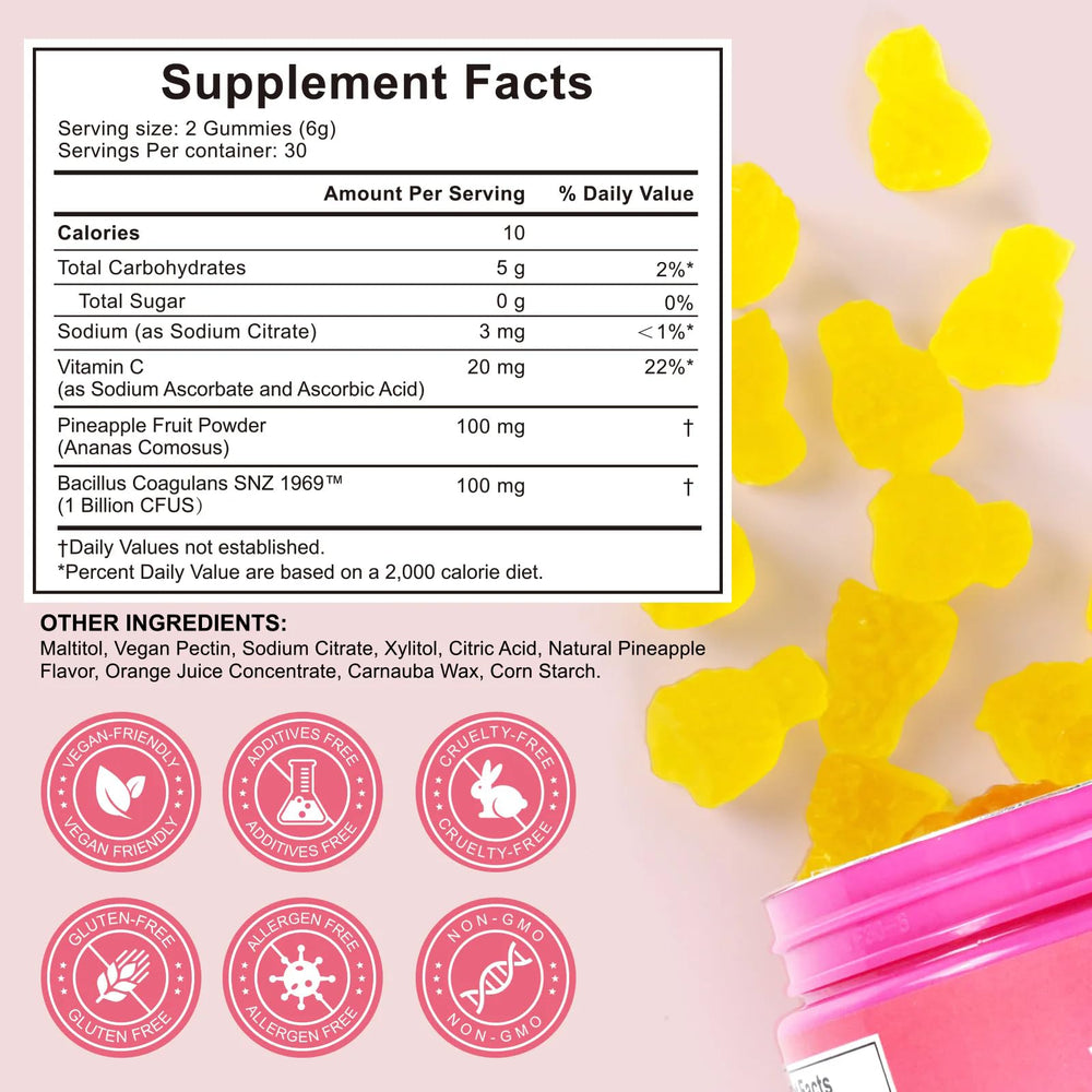 Close-up of pineapple flavored vaginal probiotics gummy