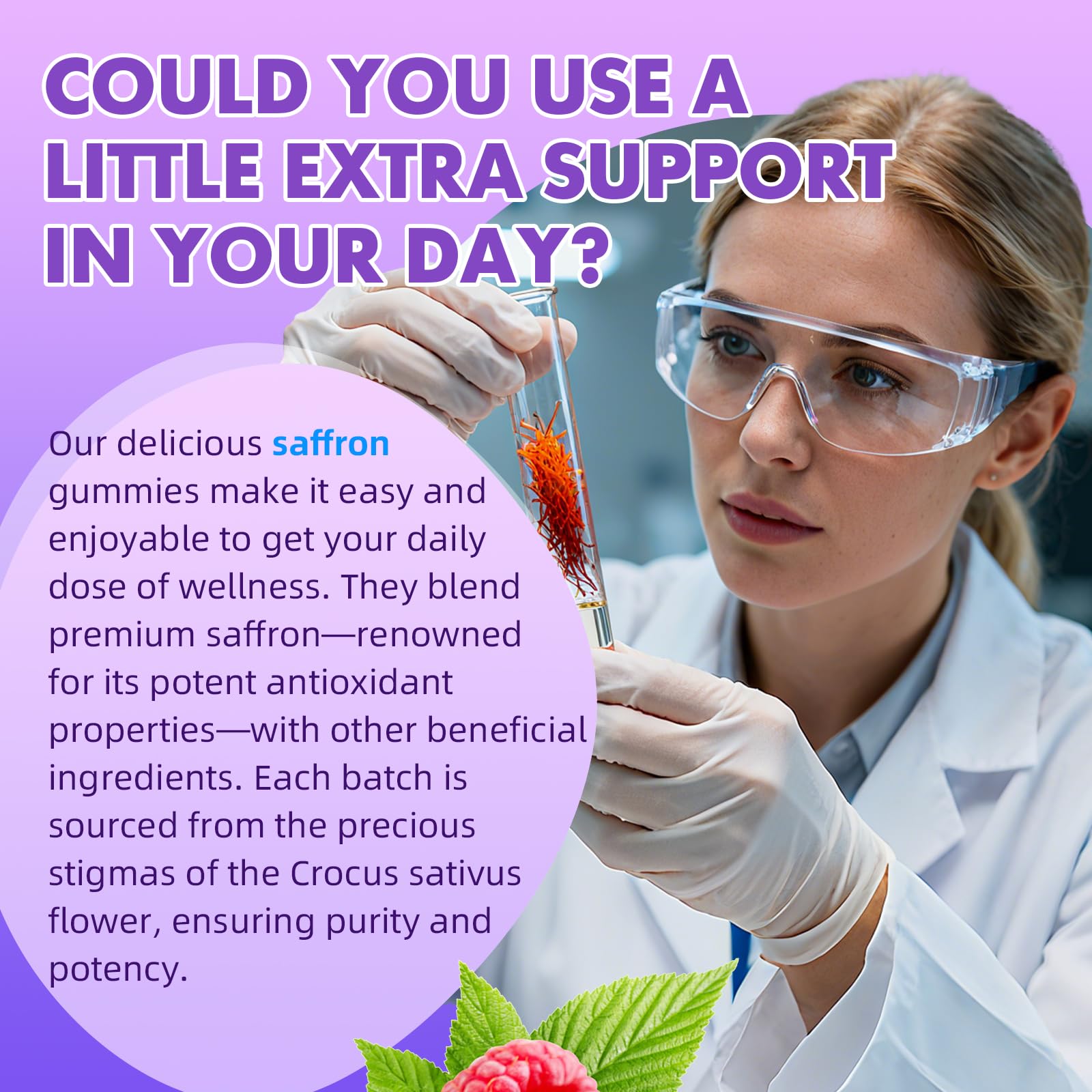 Bottle of saffron gummies for adults and kids