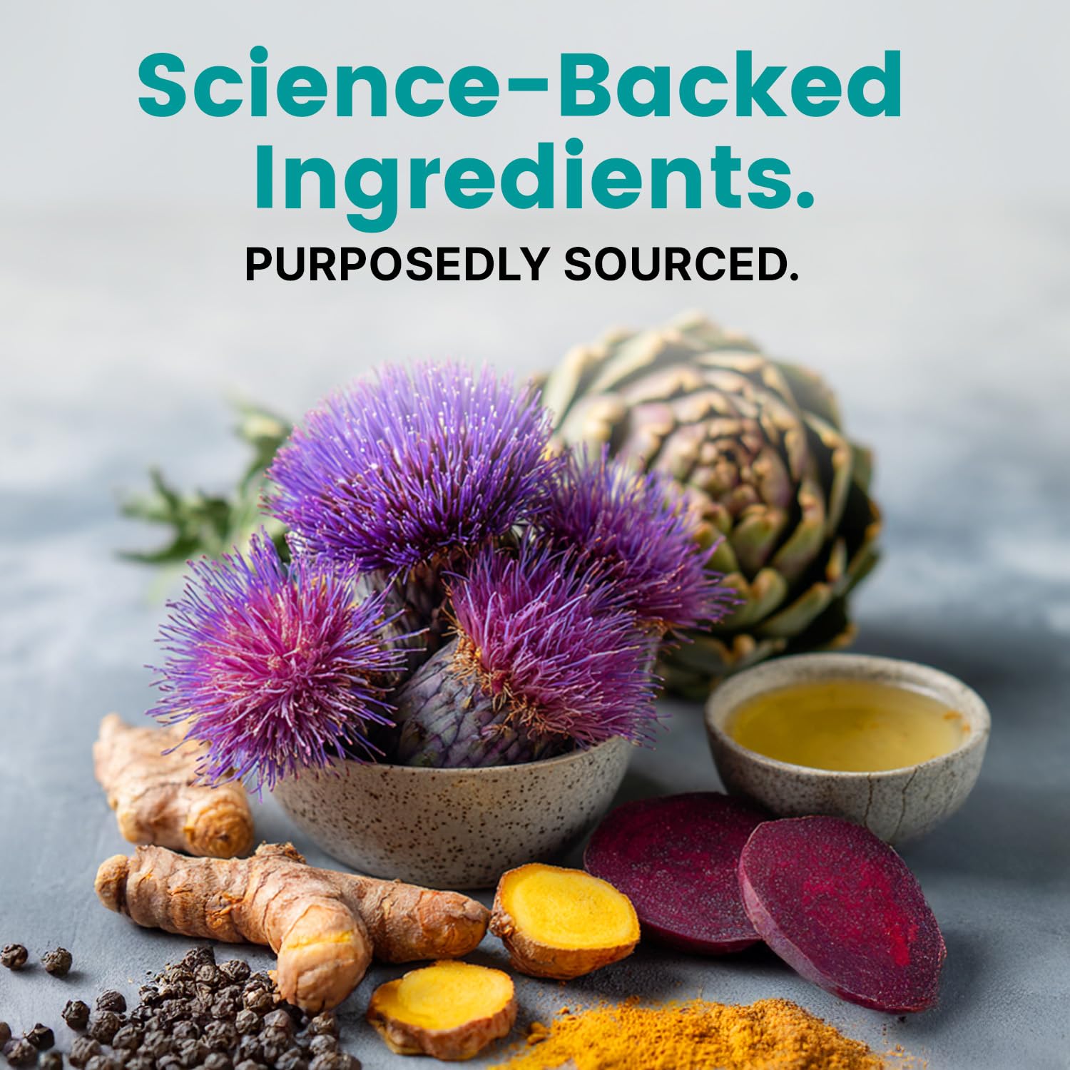 Adult lifestyle image with liver care supplement