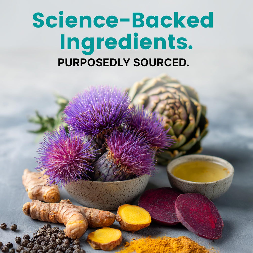 Adult lifestyle image with liver care supplement