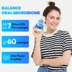 Adult using oral probiotic lozenges for dental hygiene