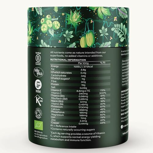 Close-up of powder with scoop showing 10+ superfoods