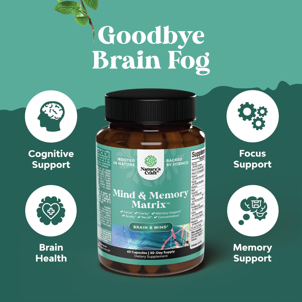 Close-up of brain-boosting ingredients DMAE, Huperzine A, and Bacopa