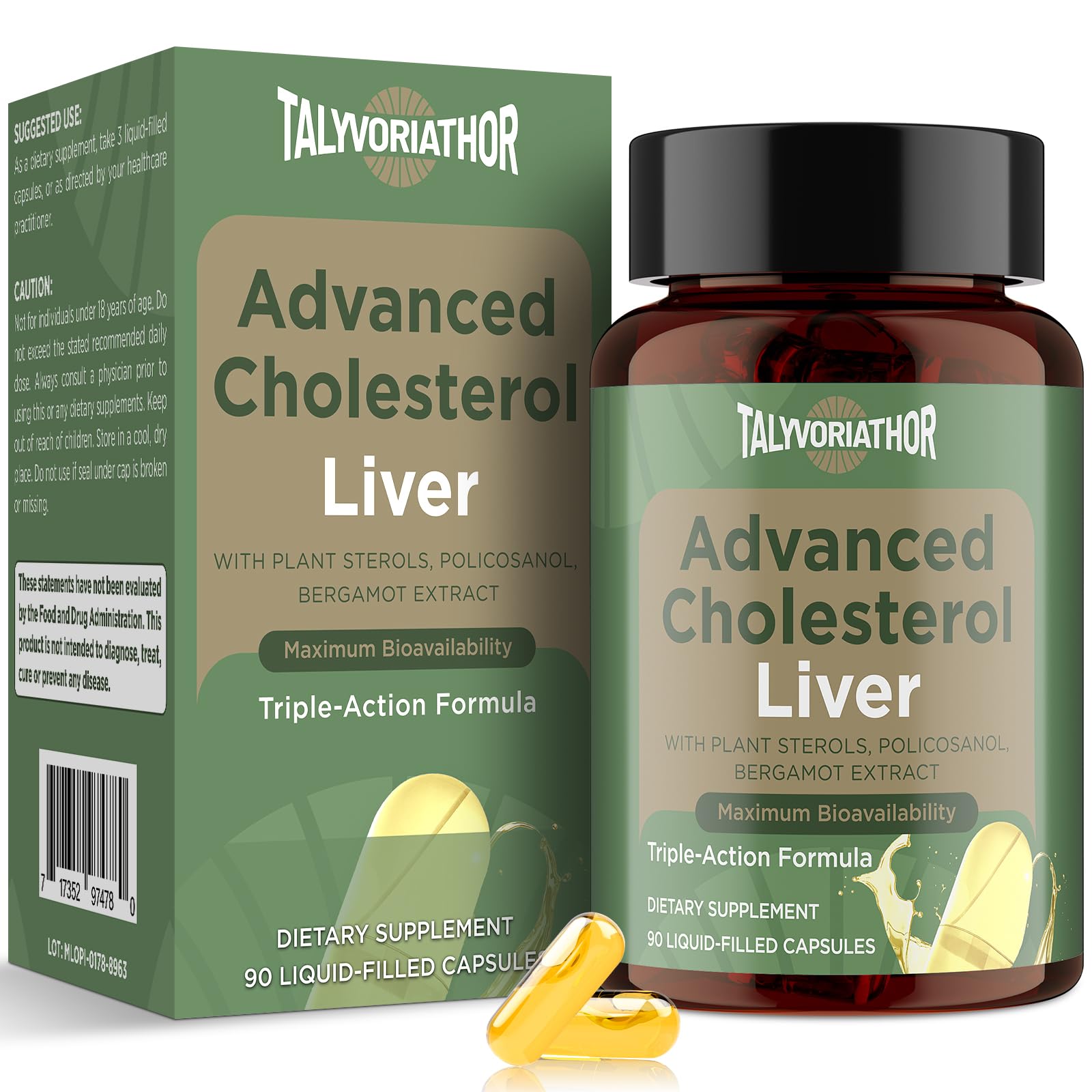 Advanced cholesterol lowering supplement bottle with triple-action formula