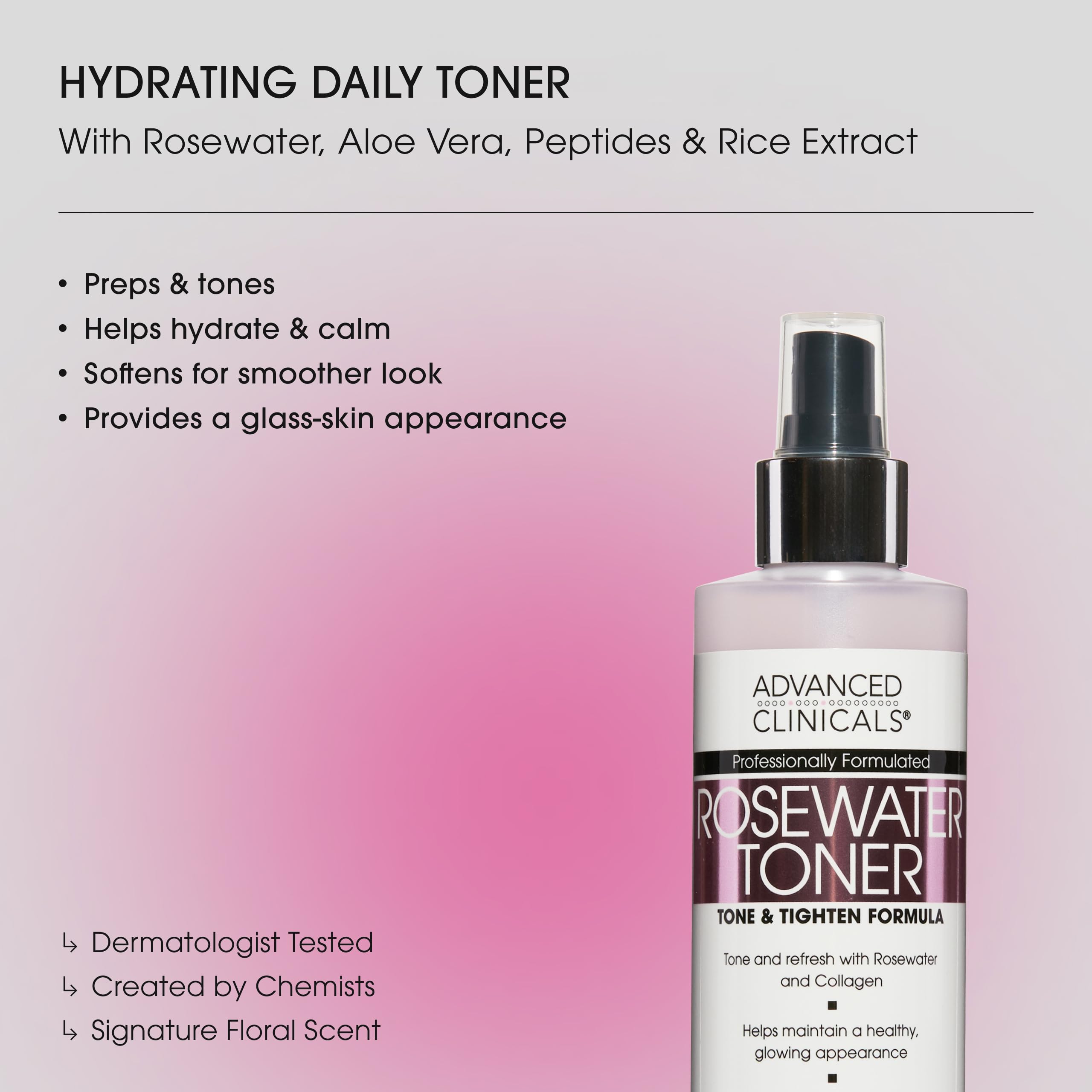 Advanced Clinicals Collagen and Rosewater spray in action delivering glow.