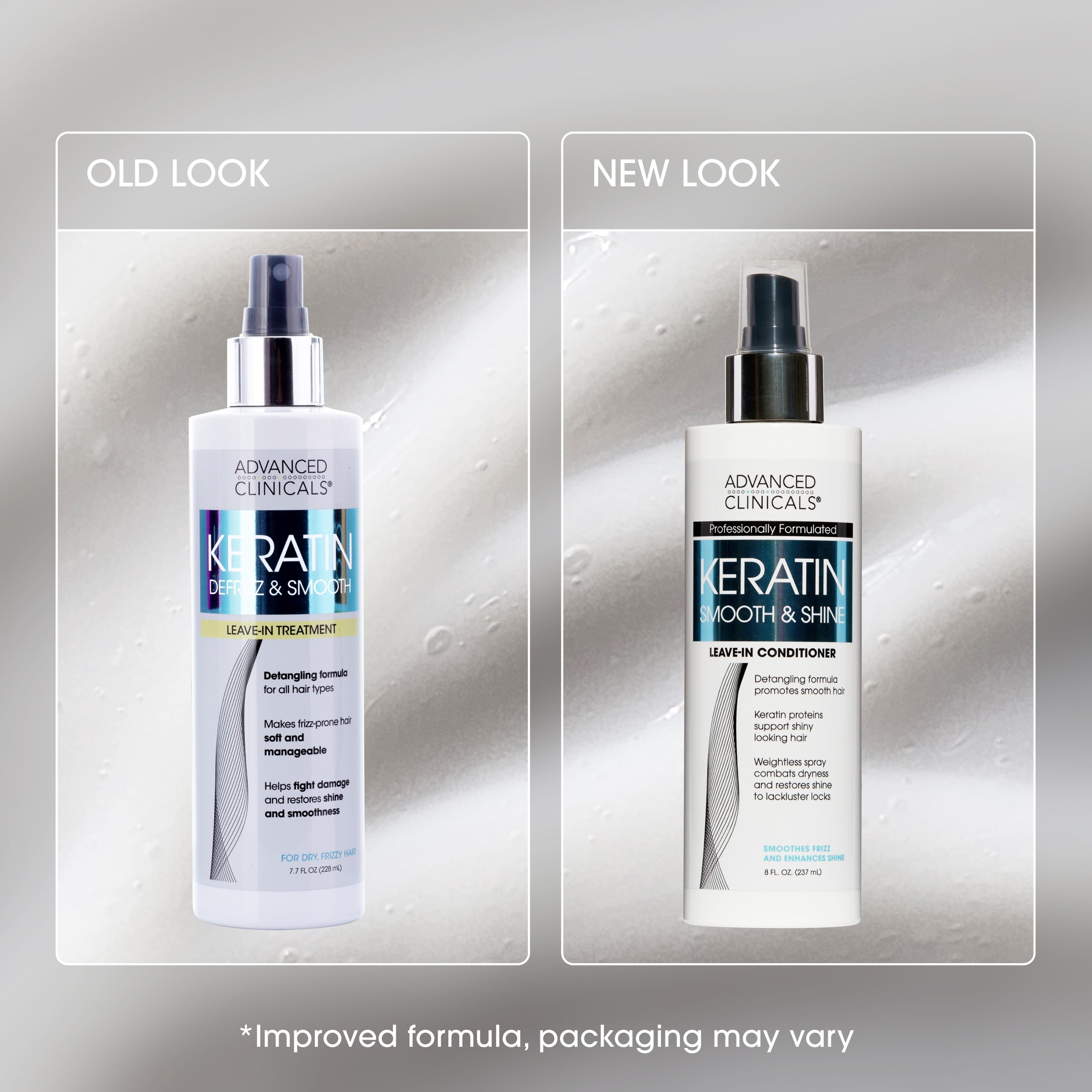 Advanced Clinicals Keratin Detangler Bathroom scene showing a home styling setup.