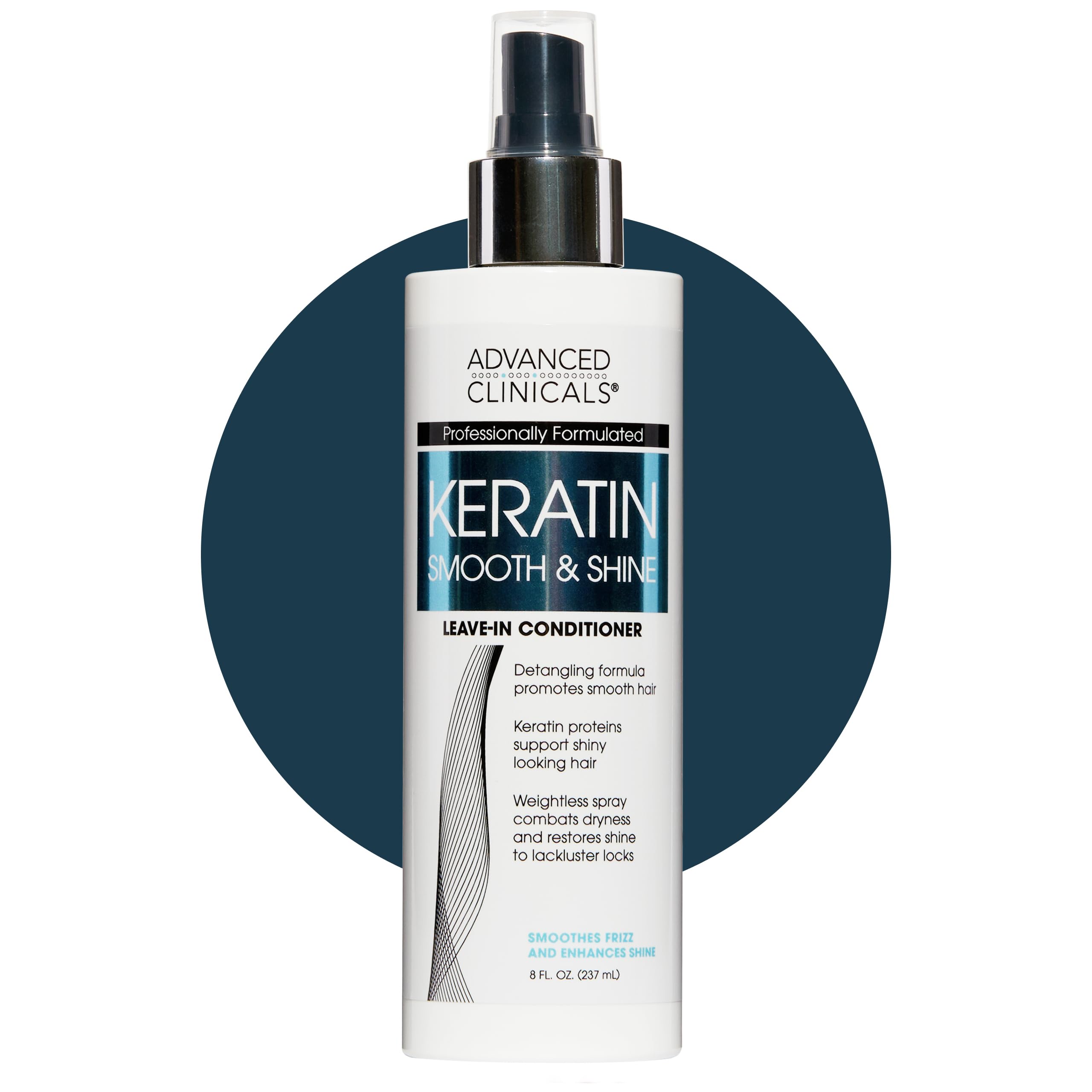 Advanced Clinicals Keratin Detangler Bottle front view for easy detangling and shine.