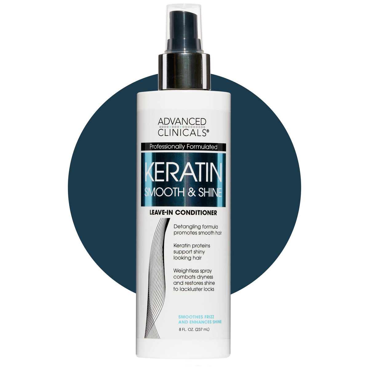 Advanced Clinicals Keratin Detangler Bottle front view for easy detangling and shine.