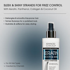 Advanced Clinicals Keratin Detangler Dispense demonstrates mess-free spraying for smoother styling.