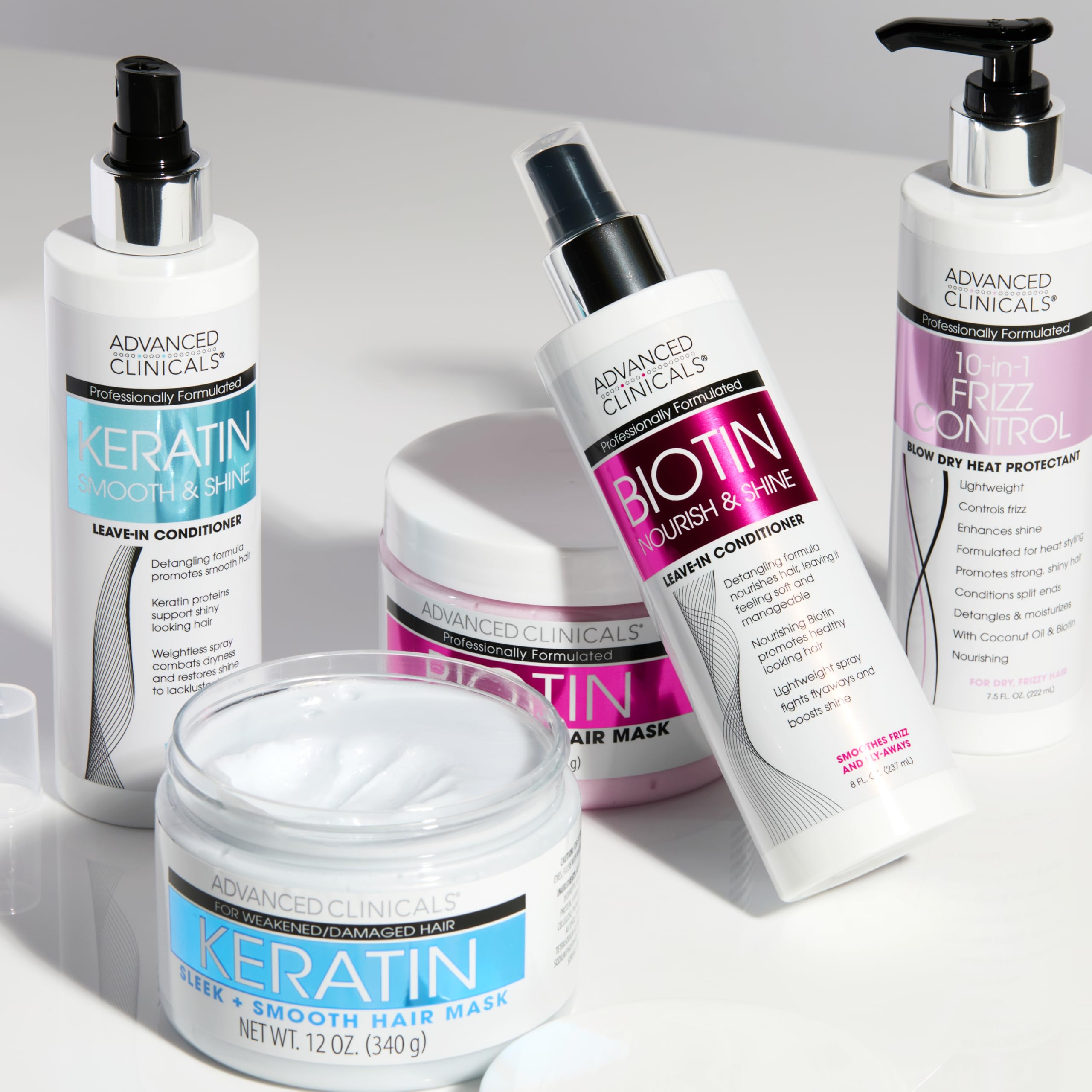 Advanced Clinicals Keratin Detangler Frizz reduction in a sleek, frizz-free finish.
