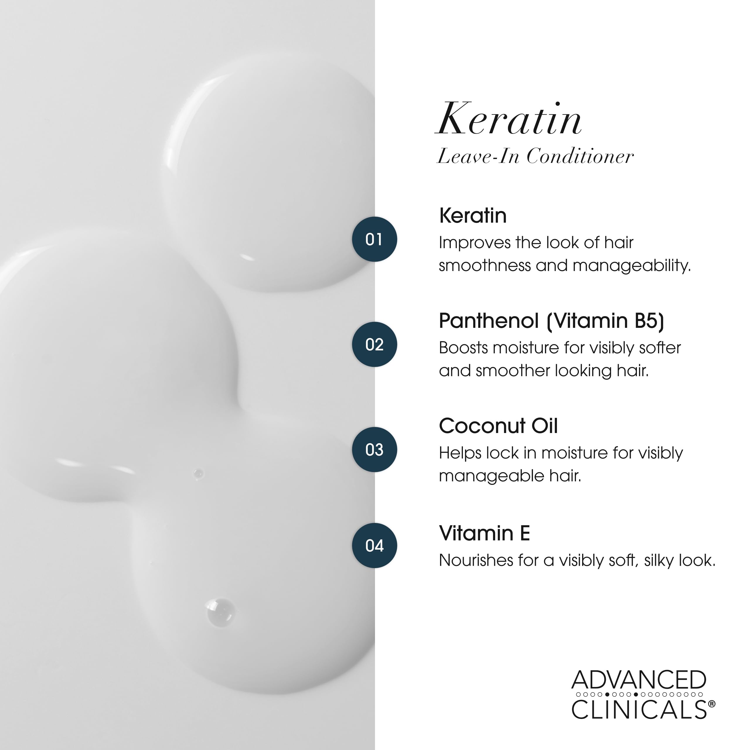 Advanced Clinicals Keratin Detangler Ingredients Vitamin B5 nourish hair and moisture.