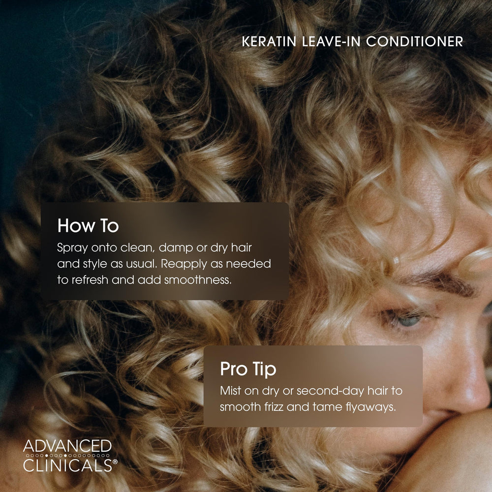 Advanced Clinicals Keratin Detangler Olive oil Rice protein provide lightweight conditioning and nourishment.