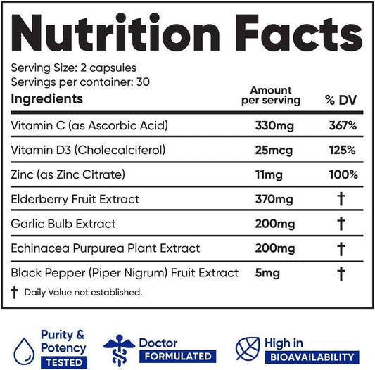 Back view showing nutrition facts of the Advanced Immune Support 6-in-1 Pack