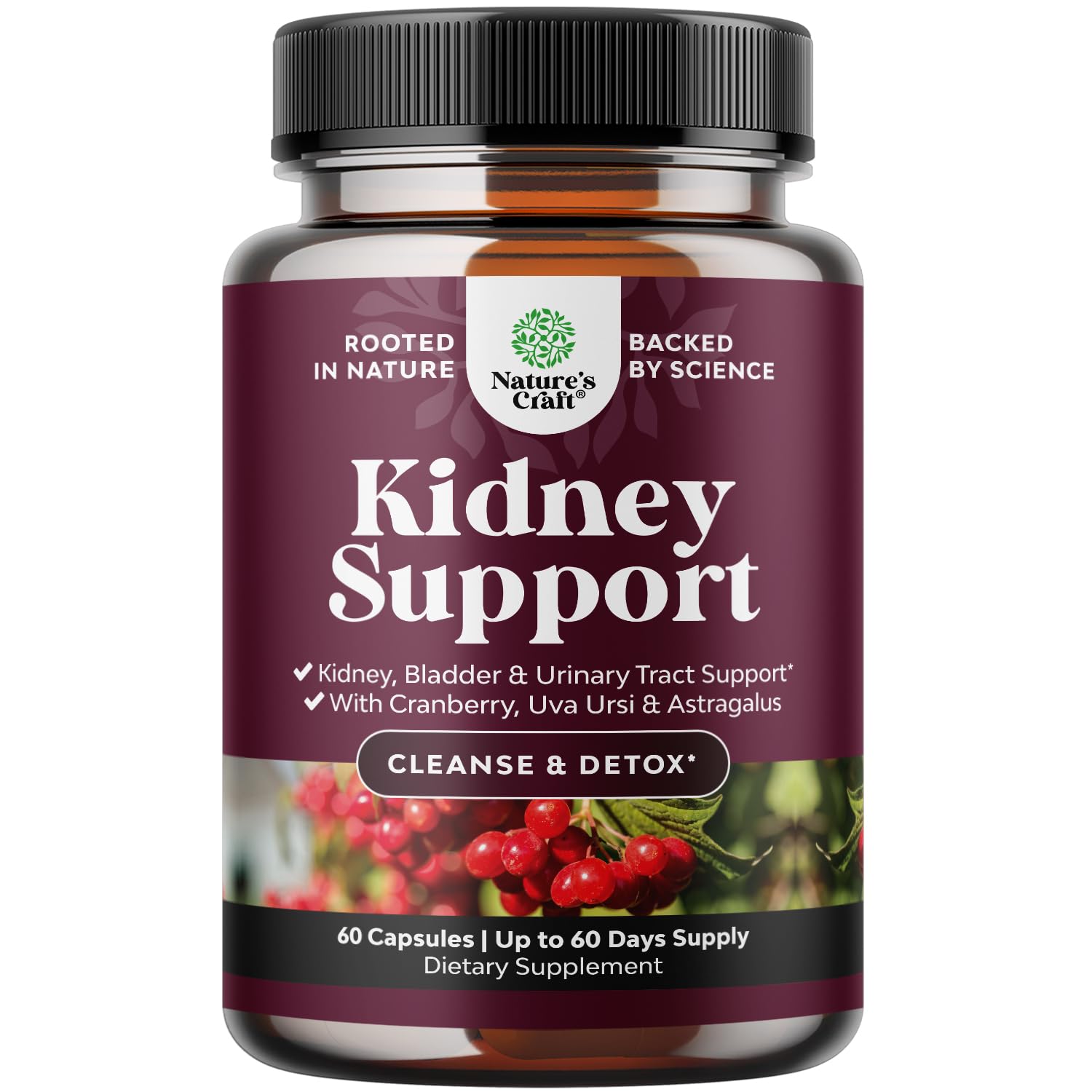 Bottle of Advanced Kidney Support Supplement with 60 capsules