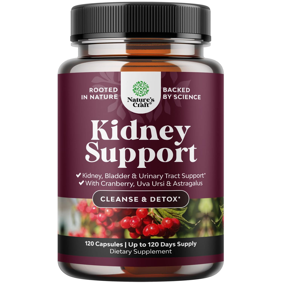 Bottle of Advanced Kidney Support Supplement with 120 capsules