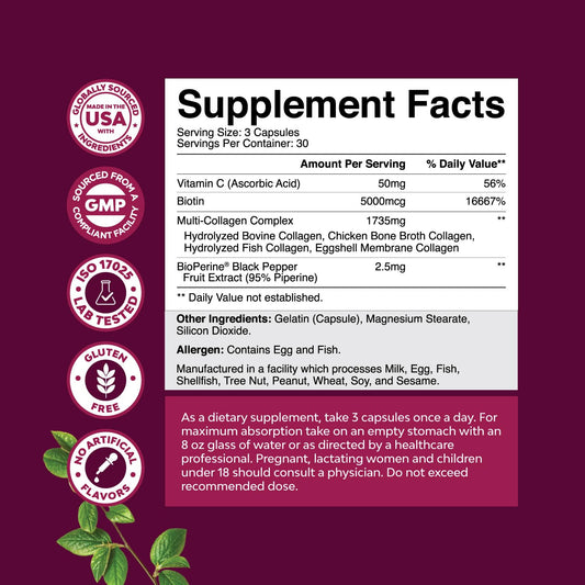 Close-up of hydrolyzed collagen peptides capsules