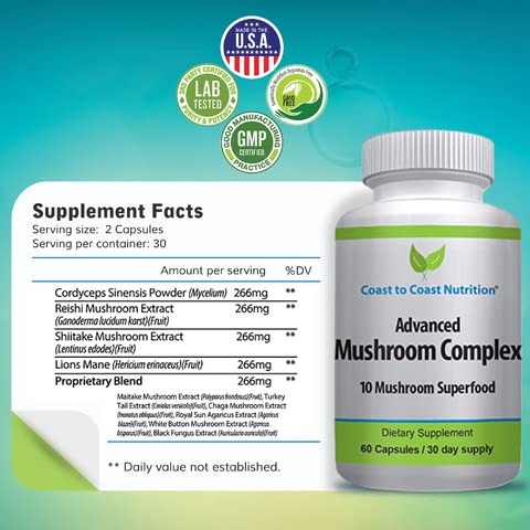 Organic, Non-GMO, vegan and gluten-free mushroom supplement packaging