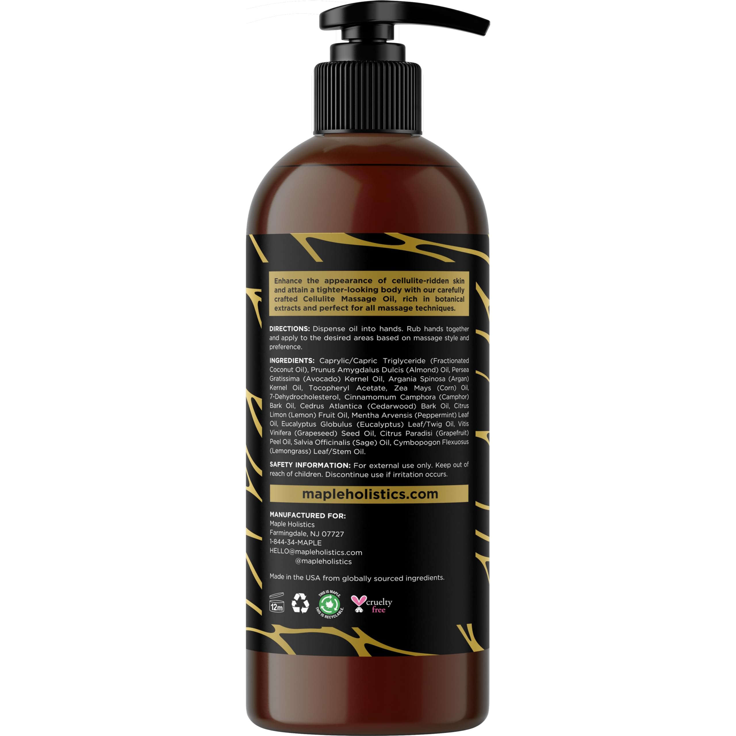 Massaging the oil onto the thigh to promote toning