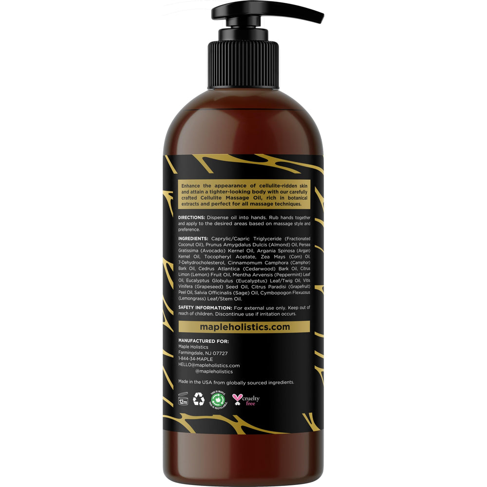 Massaging the oil onto the thigh to promote toning