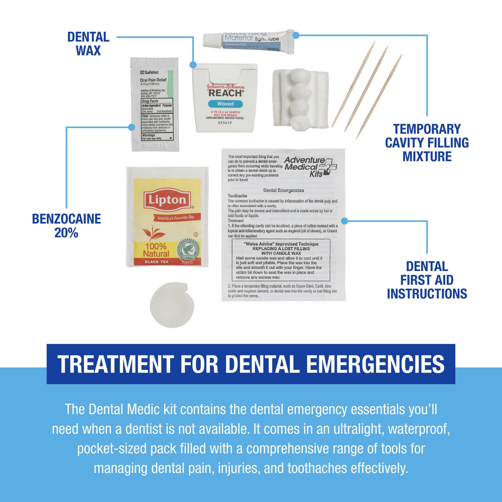 Temporary tooth repair materials included for quick on-the-go dental first aid