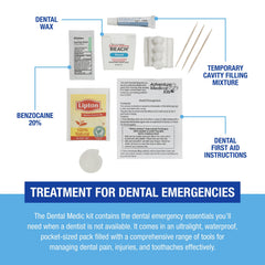 Temporary tooth repair materials included for quick on-the-go dental first aid