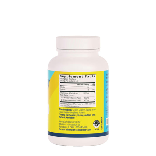 OmegaPlex packaging highlighting 600 mg EPA and 400 mg DHA per serving