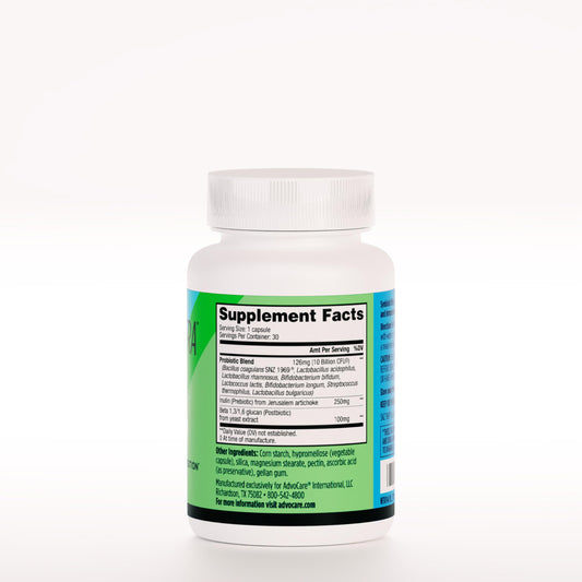 Close-up of Synbiotic Ultra probiotic capsules with prebiotic inulin