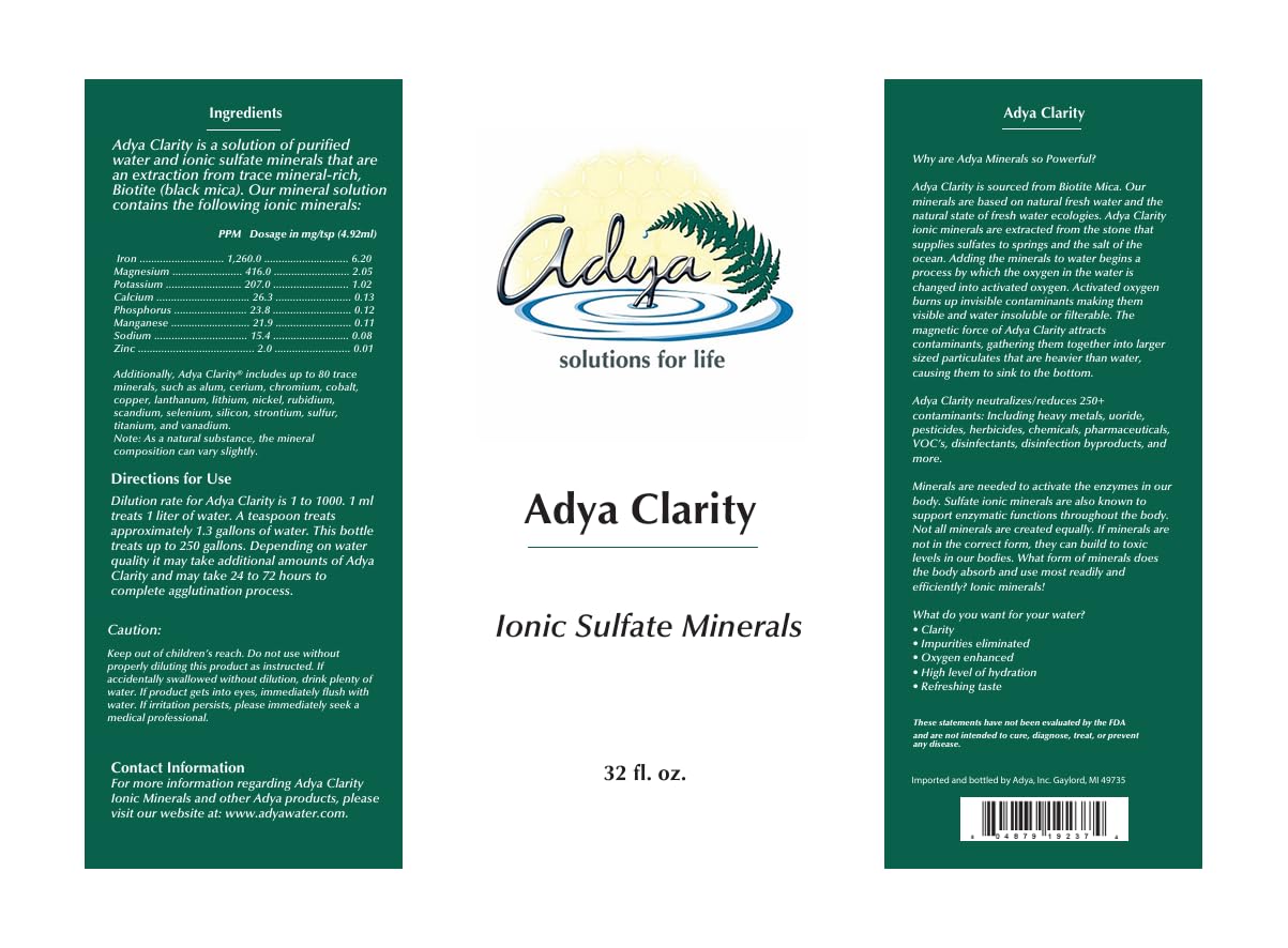 Clear purified water in a glass with Adya Clarity branding
