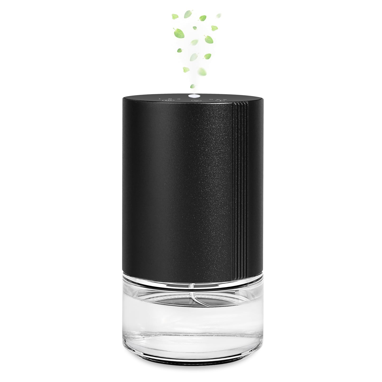 Aeeteek diffuser black front view, cordless operation for quiet home fragrance.