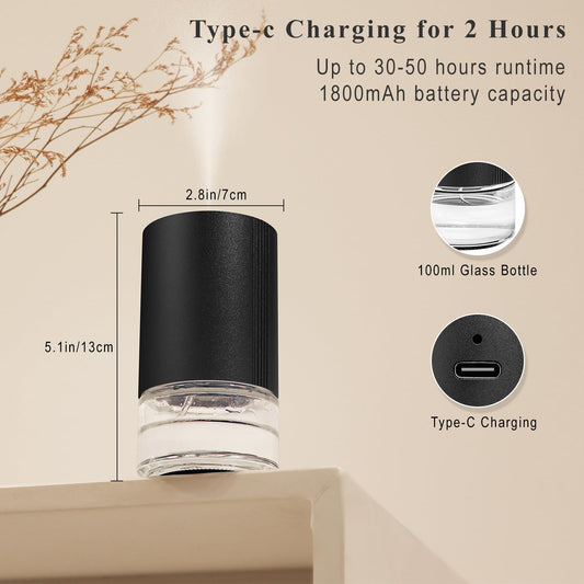 Aeeteek diffuser black side view, compact, energy-efficient design for small spaces.