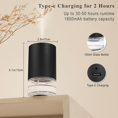 Aeeteek diffuser black side view, compact, energy-efficient design for small spaces.