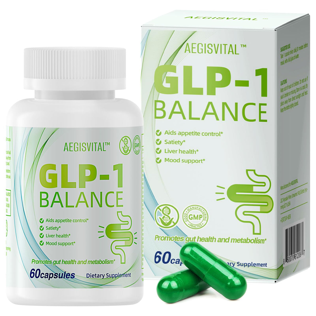 Aegisvital GLP-1 supplement bottle with Akkermansia probiotic