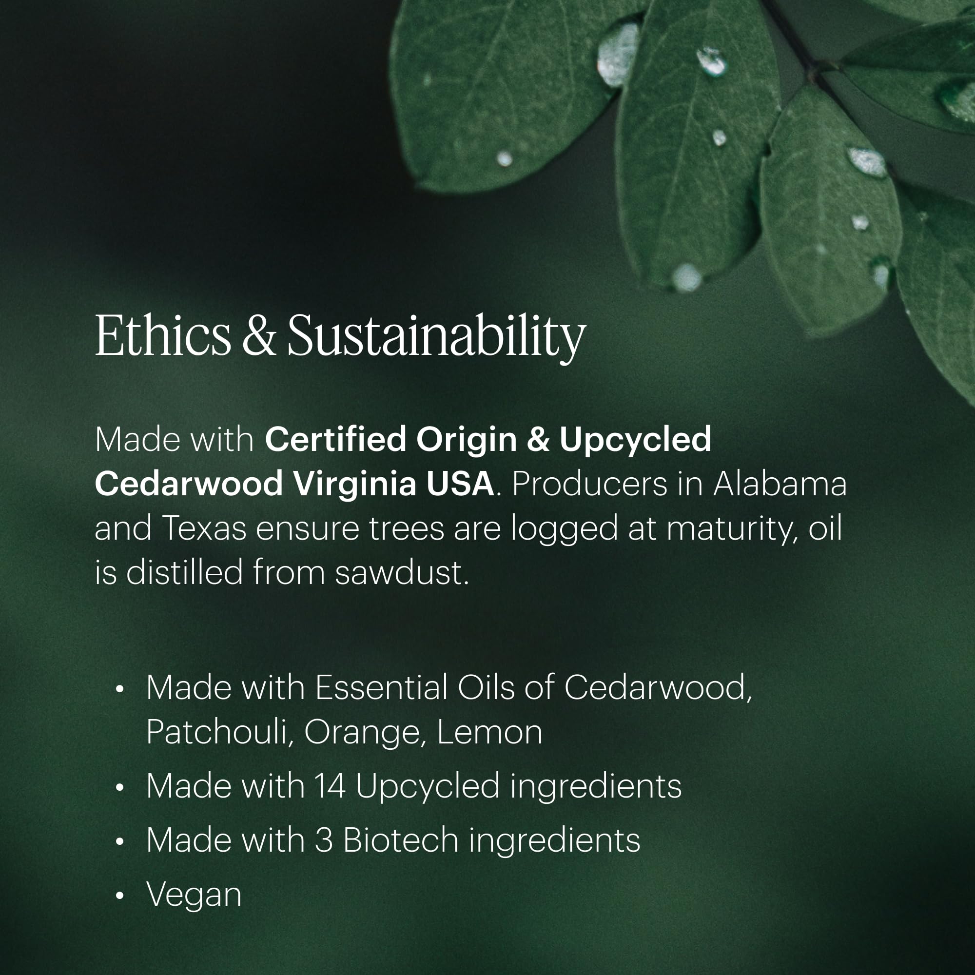 Fragrance label showing 14 sustainable ingredients