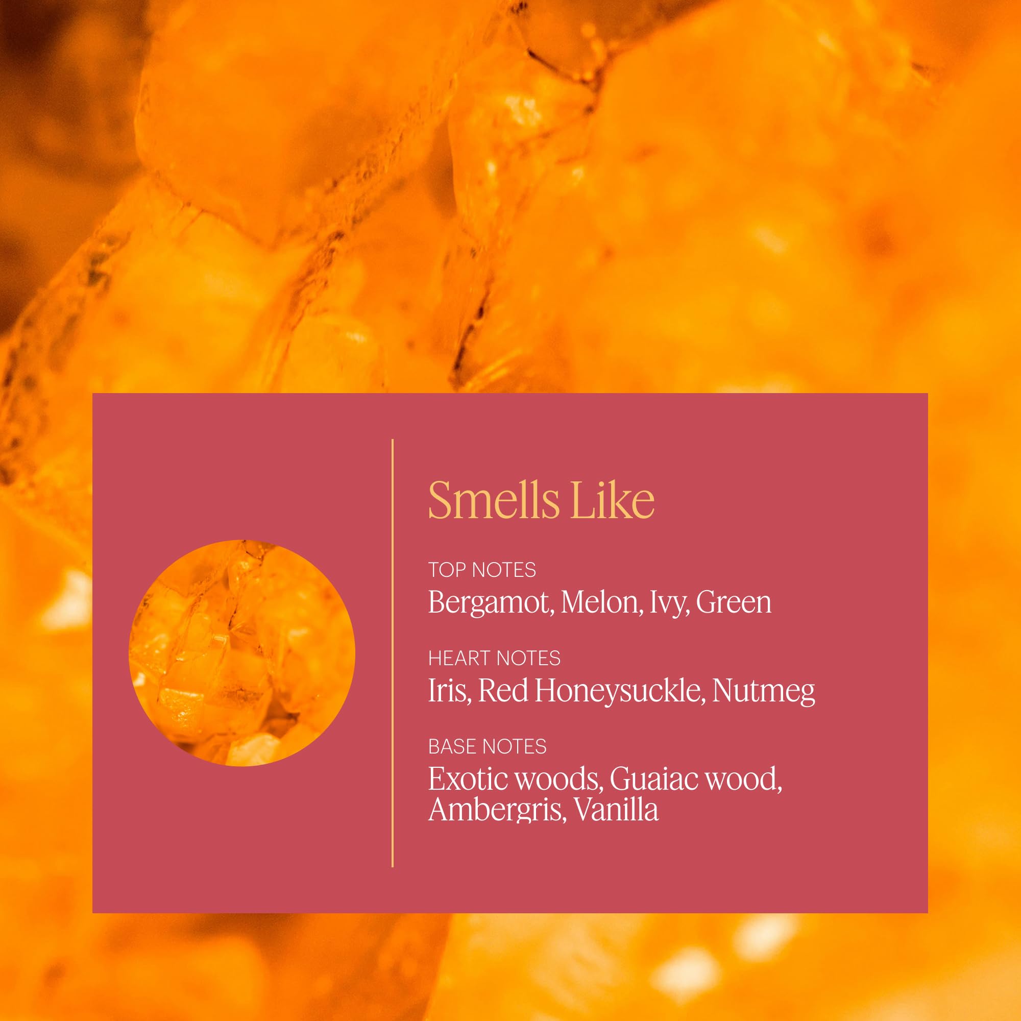 Close-up of Moondance notes with iris, bergamot and honeysuckle