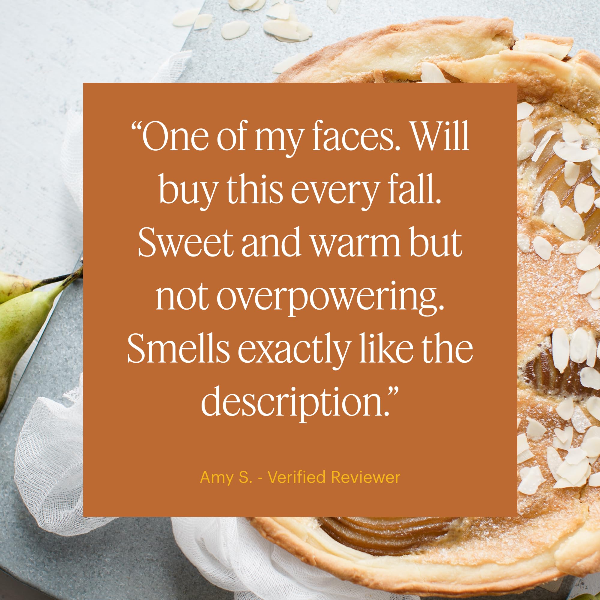 Close-up of vanilla, hazelnut, and Anjou pear notes