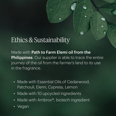 Ingredients: cedarwood, patchouli, elemi and others