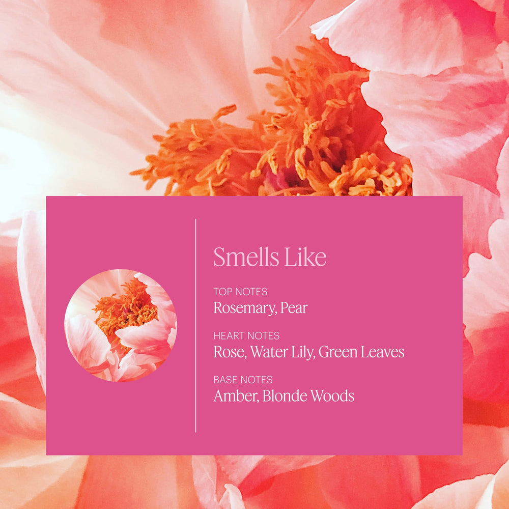 Close-up of Himalayan rose, linden and peony notes on a label