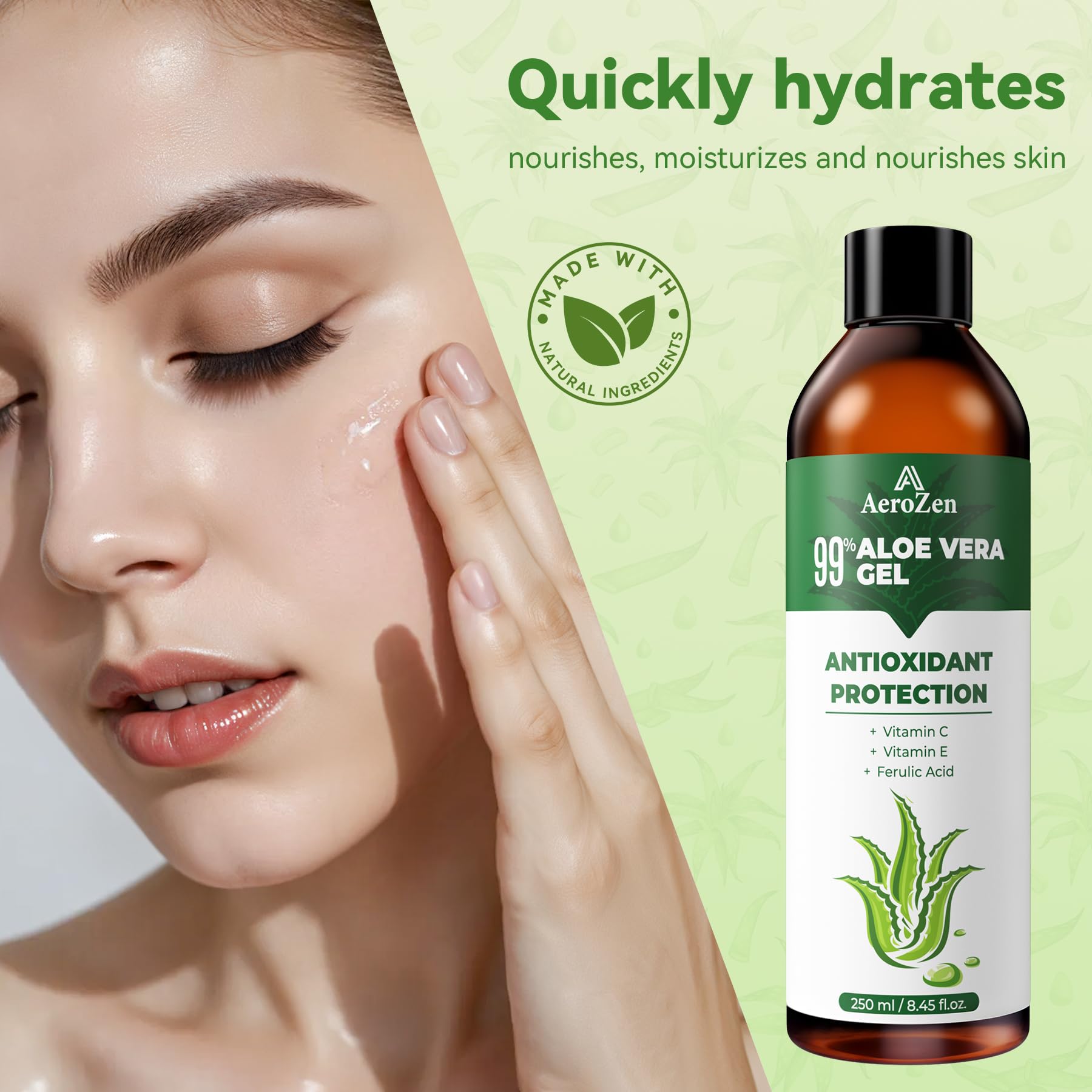 Aero Zen Aloe Gel applied to the face for lightweight moisture.