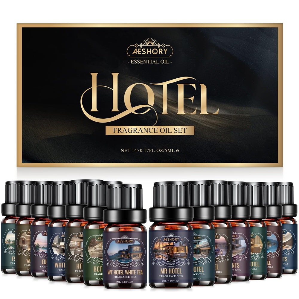 Hotel Diffuser Oils Set 14Pcs – bottles arranged in a row