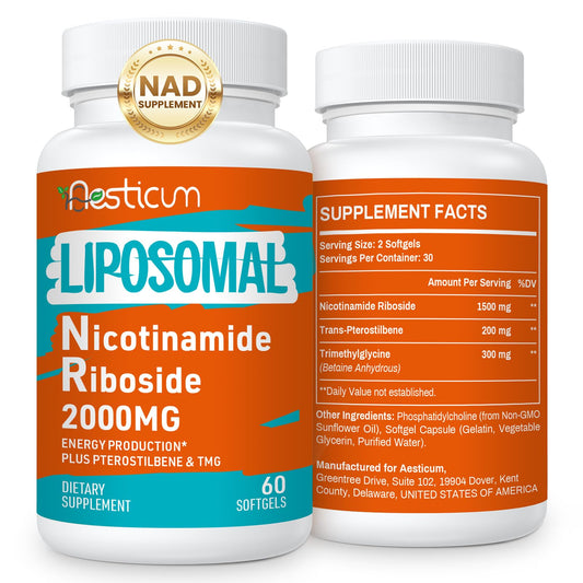 Aesticum Nicotinamide Riboside Liposomal NR bottle and capsules