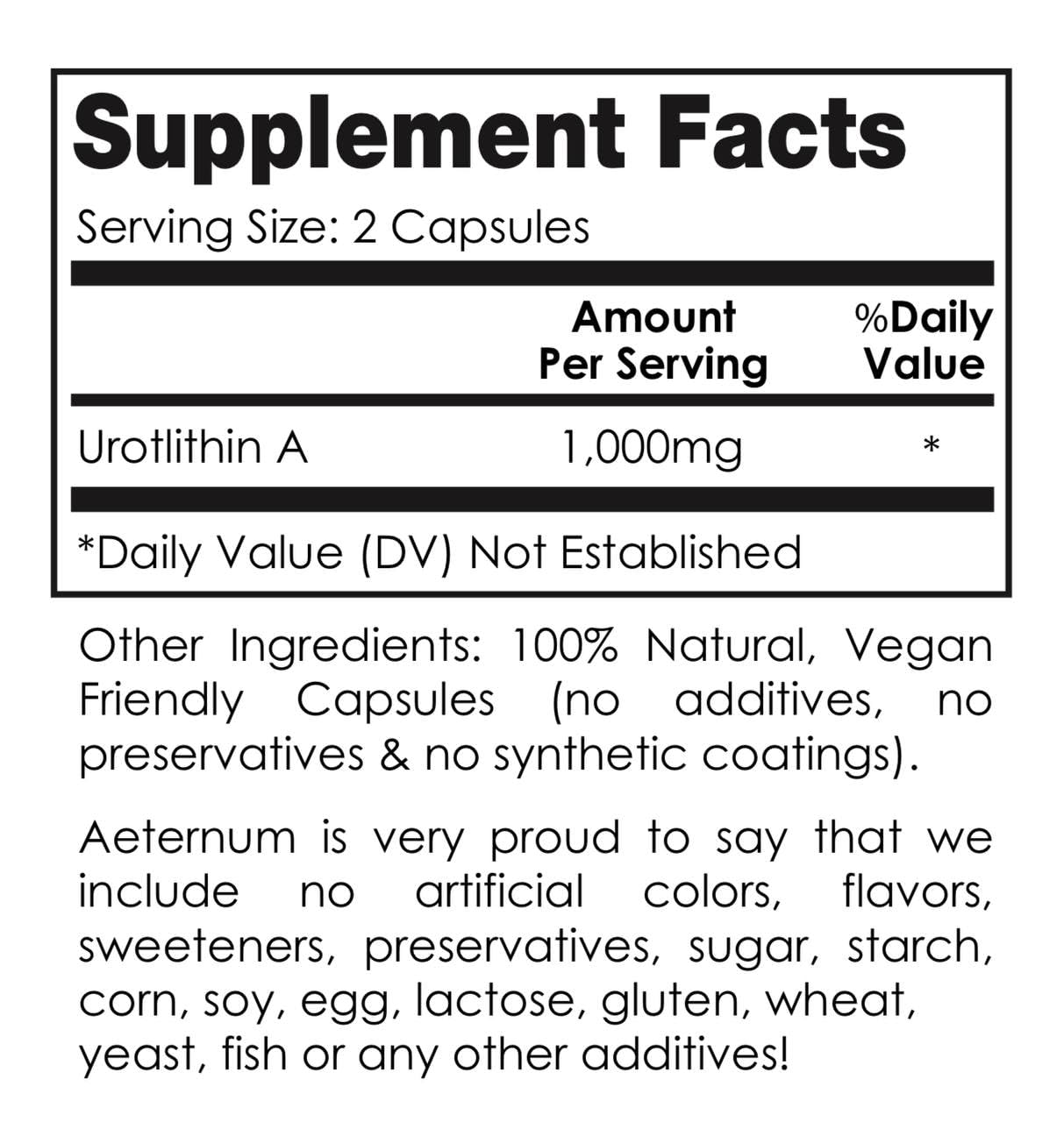 Pack shot of Aeternum UA Urolithin A capsules 500mg 180-count