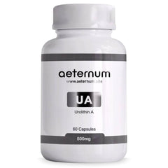 Front view of aeternum Urolithin A UA capsules bottle