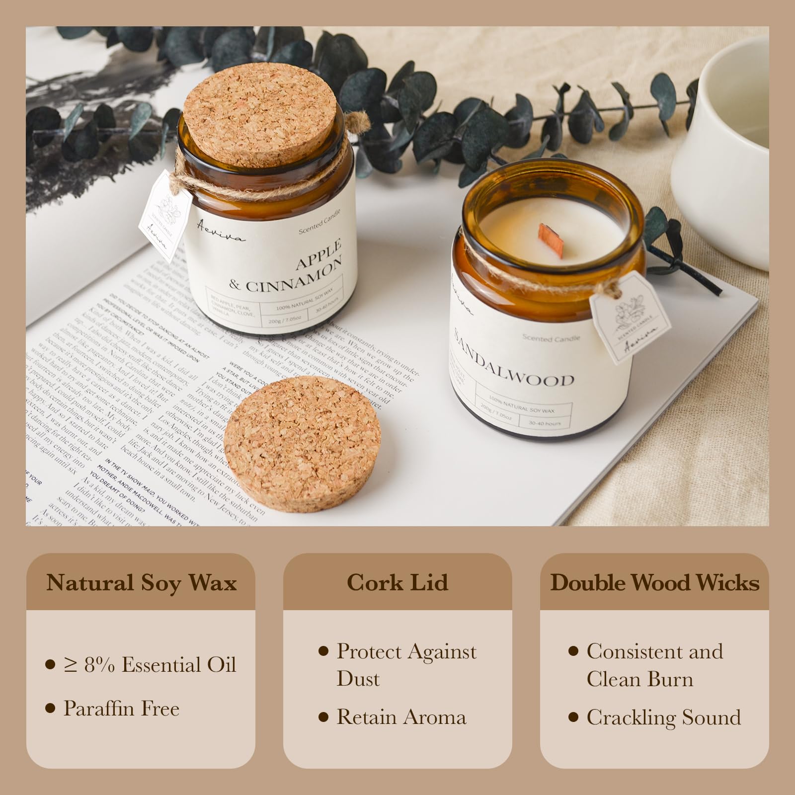 Label on Aeviva Apple & Cinnamon candle in amber jar