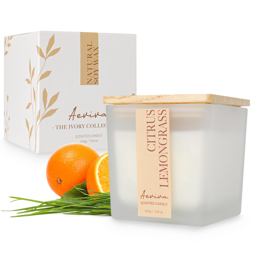 Aeviva Citrus & Lemongrass 7.04 oz soy candle in ivory jar