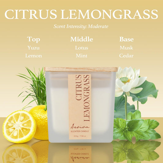 Wooden wick crackling in Citrus & Lemongrass candle