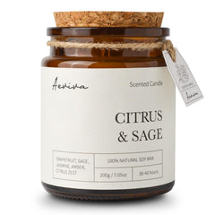 Aeviva Citrus & Sage Scented Candle in an amber jar, 7.05 oz