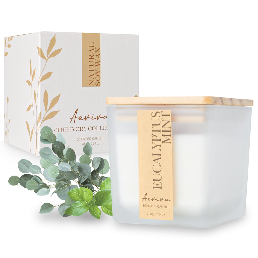 Aeviva eucalyptus mint scented candle in 7.04oz glass jar