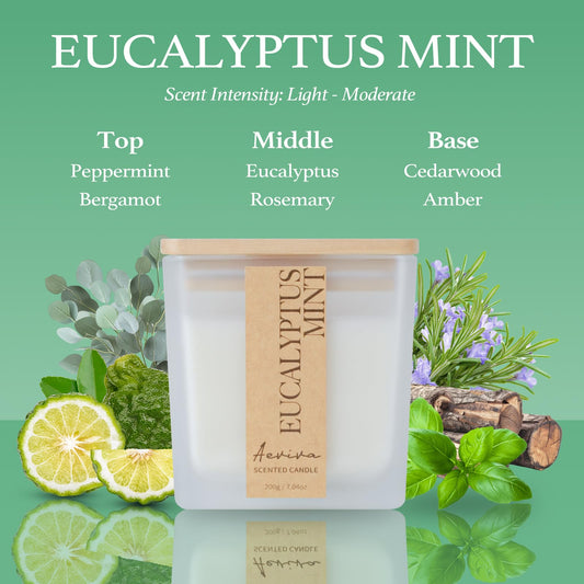 Close-up of Aeviva eucalyptus mint candle label