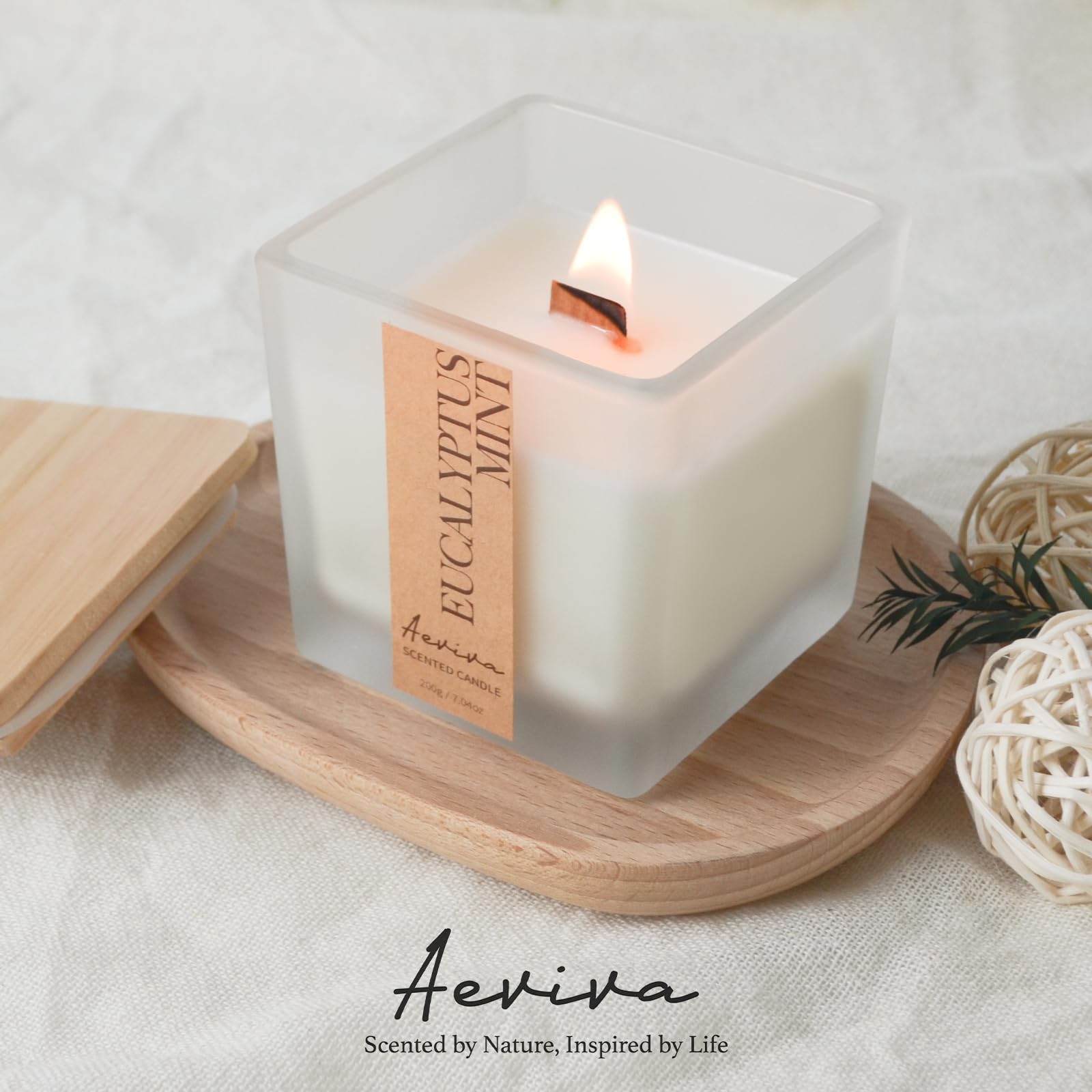 Top view of Aeviva eucalyptus mint candle in jar